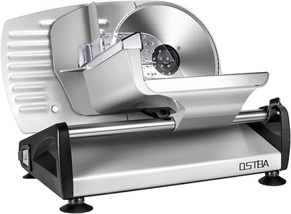 OSTBA Electric Deli Meat Slicer, 200W Food Slicer with 0-15mm Adjustable Thickness, 7.5” Removable Stainless Steel Blade & Food Carriage, Child Safety Lock, Easy to Clean - For Home Use