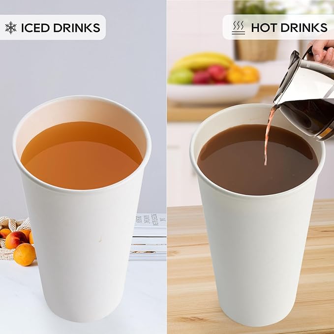 JOLLY PARTY [100 Pack] 20 oz Paper Coffee Cups, Disposable Paper Coffee Cup with Lids, Hot/Cold Beverage Drinking Cup for Water, Juice or Tea, Suitable for Home, Shops and Cafes