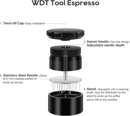 WDT Tool Espresso Stirrer, 22 Needle Espresso Distribution Tool for 58mm Portafilters, Professional Espresso Distributor Coffee Powder Stirring Tool, Black