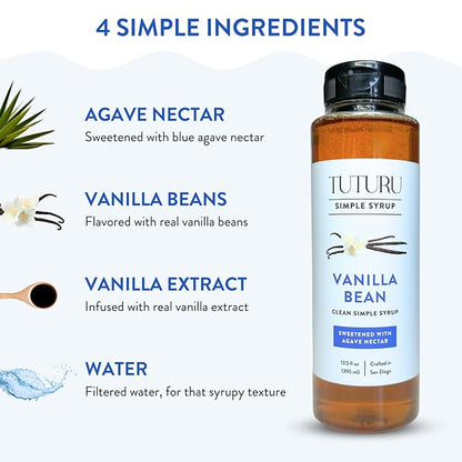 Vanilla Bean Agave Simple Syrup for Coffee & Cocktails - Sweetened with Organic Agave Nectar - Infused with Real Vanilla Bean - 13.5 oz