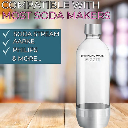 FIZZIT 1L Carbonation Bottles – 2 Pack | Value Set | Compatible with SodaStream & Most Soda Makers | BPA-Free PET, Reusable, Eco-Friendly with Hermetic Sealing Caps (Universal-Bottles)