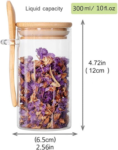Set of 8 Glass Jars with Bamboo Lids and Spoons, 10 OZ Airtight Small Glass Tea Containers for Loose Tea, Coffee and Sugar Glass Container for Yogurt Jars with Lids