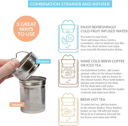 MIRA 18 oz Tea Infuser Thermos - Stainless Steel Travel Bottle with Removable Strainer for Loose Leaf Tea - Insulated Hot & Cold Brew Steeper - Pearl Blue
