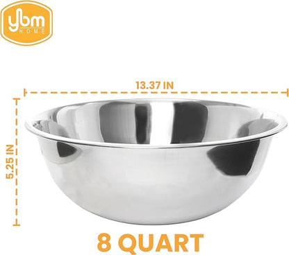 YBM HOME Pack of 1 Stainless Steel Mixing Bowl - Premium Polished Mirror Nesting Metal Bowl for Cooking and Serving, Stackable for Convenient Storage (8 Quart)