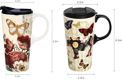 Topadorn Ceramic Travel Mug 17 oz. Coffee Latte Cup with Sealed Lid and Gift Box, Perfect for Coffee and Tea, 2 pack