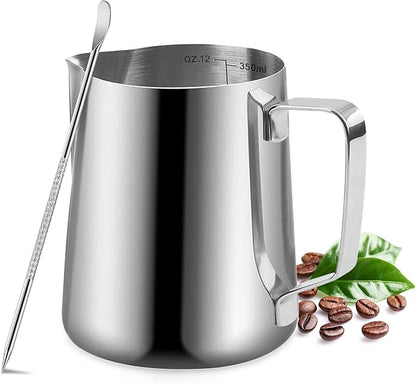 Milk Frothing Pitcher, 350ml/600ml (12oz/20oz) Milk Frother Cup Stainless Steel Jug Steaming Pitcher, Milk Coffee Cappuccino Latte Art Barista Steam Pitchers Milk Jug Cup with Decorating Pen