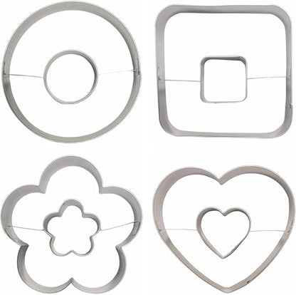 Large Size Donut Design Cookie Cutters Set of 4 pcs, Stainless Steel 4 Shapes Cream-filled Doughnut Fondant Cutter Molds Baking DIY (Round + Square + Heart + Flower)