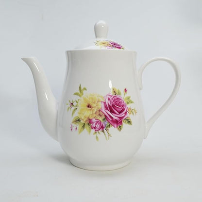 European Style Porcelain Teapot, Coffee Tea Water Pot Vintage Ceramic Kettle (50oz)