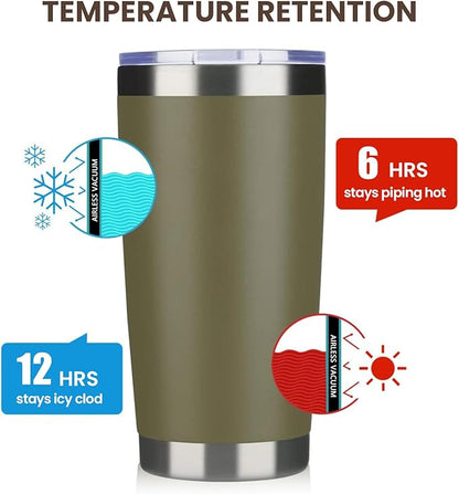 MEWAY 20oz Tumbler 8 Pack Double Wall Vacuum Insulated Travel Mug Bulk, Stainless Steel Tumblers with Lid and Straw, Durable Powder Coated Coffee Cups for Cold & Hot Drinks (Army Green, 8)