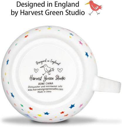 Rainbow Heart Coffee Mug, Premium 20 oz Bone China Hug Mug, Inspiring Gift of Hope and Positivity, Perfect for Birthdays, Holidays, and Christmas, Designed in England by Harvest Green Studio