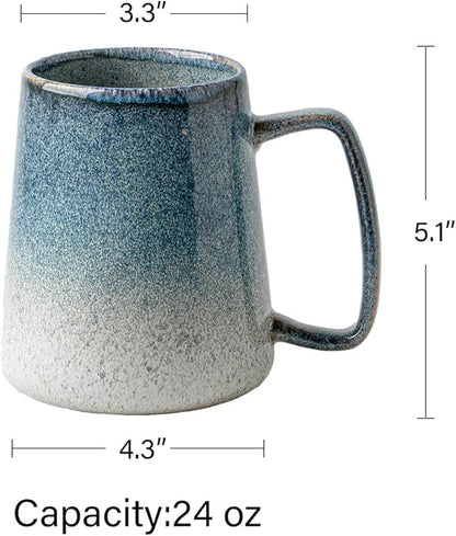 Large 24 oz Ceramic Coffee Mug with Large Handle, Vintage Coffee Cup, Extra Big Tea Cup for Office and Home, Dishwasher and Microwave Safe, Starry Blue