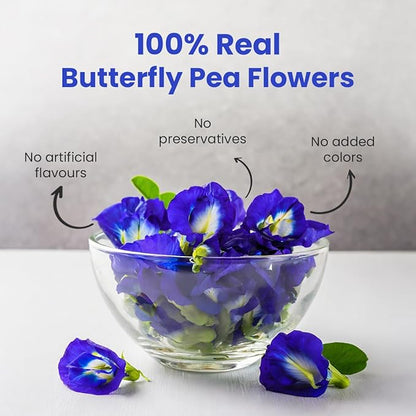 BLUE TEA - Butterfly Pea Flower Tea - 100 Count - Pyramid Plant Based Tea Bag | ANTIOXIDANT RICH | Tea Gift - Herbal Tea - Flower Based - Caffeine Free - Non-Bitter | Zipper Pack