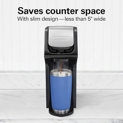 Hamilton Beach FlexBrew Single Serve Coffee Maker, Compatible with Pod Packs and Grounds, 14 oz. Water Reservoir, Slim Design, Fast Brewing, Black (49900)