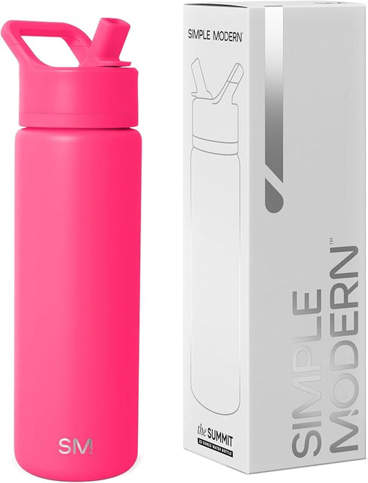 Simple Modern Water Bottle with Straw Lid | Vacuum Insulated Stainless Steel Metal | Reusable Leak Proof BPA-Free Cup for School | Summit Collection | 22oz, Malibu