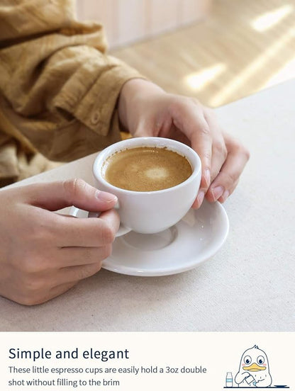 LE TAUCI 3 oz Espresso Cups with Saucers, Demitasse Coffee Cup for Shot, Lungo, Ristretto - 3 inch, Set of 4, White