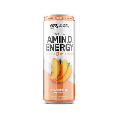 Optimum Nutrition Amino Energy Sparkling Hydration Drink, Electrolytes, Caffeine, Amino Acids, BCAAs, Sugar Free, Peach Bellini, 12 Fl Oz, 12 Pack (Packaging May Vary)