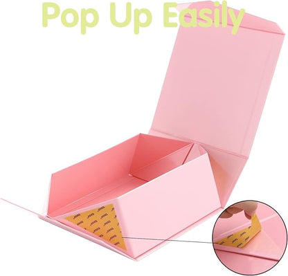HAPPY POTATO 5 Packs Gift Boxes 7.5x7.5x3 Inches, Pink Gift Boxes with Lids, Bridesmaid Proposal Boxes, Square Gift Boxes, Magnetic Gift Boxes for Presents (Glossy Pink, Pack of 5)