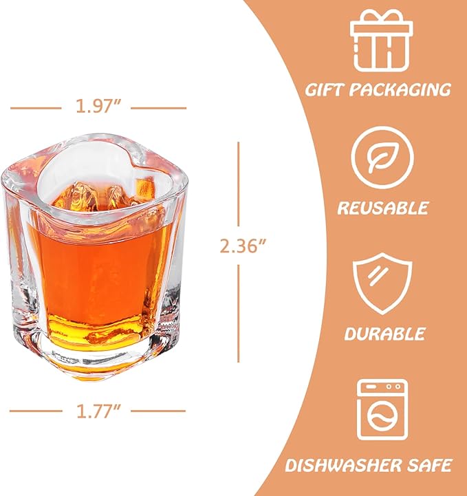 2oz Heavy Base Shot Glasses, Sets of 6/Heart Shaped Clear Tequila Shots/Square Shot /Espresso Shot Glass/Bulk Shot Glasses