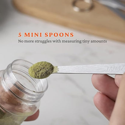 Measuring Cups and Spoons Set of 15, Include 5 Stackable Stainless Steel Cups, 5 Measuring Spoons and 5 Tiny Spoons, Metal Measuring Cups Set with Colored Silicone Handles for Cooking & Baking