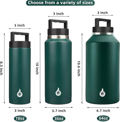 BJPKPK Insulated Water Bottles, Dishwasher Safe 36 oz Water Bottle with Handle, Leakproof BPA Free Water Jug, Stainless Steel Thermos for Sports, Army Green
