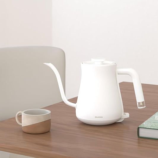 BALMUDA The Kettle | Electric Gooseneck Kettle | Lightweight | Stainless Steel | 0.6L (20fl oz) Capacity | Neon Light Indicator | Perfect for Tea and Coffee | US Version | White