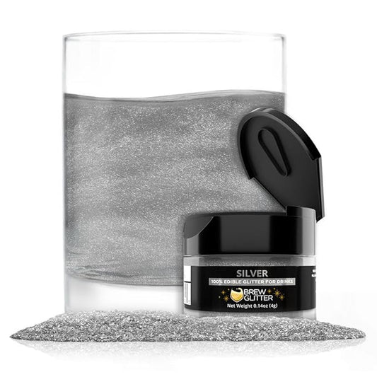 Brew Glitter Silver Edible Drink Glitter 1x 4g Jar for Cocktails, Beer, & Beverages