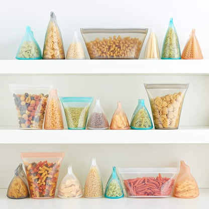 Zip Top Reusable Food Storage Bags | Large Cup [Teal] | Silicone Meal Prep Container | Microwave, Dishwasher and Freezer Safe | Made in the USA