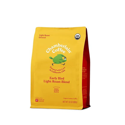 Chamberlain Coffee Early Bird Blend - Light Roast Ground Coffee Beans with Notes of Citrus, Caramel & Milk Chocolate - Specialty Ground Coffee Freshly Roasted In California - 10 oz