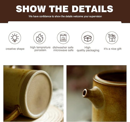 Pour Over Coffee Maker Set Vintage Ceramic Pour Over V60 Coffee Dripper Set with 20 Count Paper Coffee Filters,for Home Café Restaurant Camping,15.8 Ounces(Yellow)