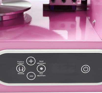 Cake Decorating Machine, Automatic Cake Cream Spreading Machine 200W for 4-12" Cakes, Cake Frosting Machine, 60-320rpm Rotating Speed, Turntable with Adjustable Scraper, LCD Display (Pink)