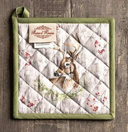 Maison d' Hermine Pot Holders 100% Cotton Heat Resistant Potholders 8" x 8" Hot Pads with Loop BBQ, Cooking, Baking, Grilling, Kitchen, Handling Hot Pans (Pack of 1, Mountain Life)