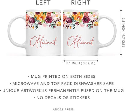 Andaz Press 11oz. Wedding Ceramic Coffee Tea Mug Gift, Fall Autumn Burgundy Orange Peach Flowers Roses Florals, Officiant, 1-Pack, Includes Gift Box