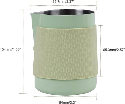 IKAPE Espresso Milk Pitcher, 15.04/450ml Milk Frothing Jug without Handle, Espresso Steaming Pitcher with Sharp Spout for Espresso Barista Tool(light green)