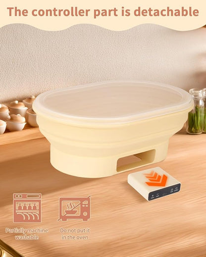 2L Heating Bread Proofing Basket Set Foldable Thermostatic Silicone Bowl with 77-122℉ 6 Gears Temperature & 6H Timer, for Artisan Baking Sourdough Starter Bread Making Supplies Tools Kit