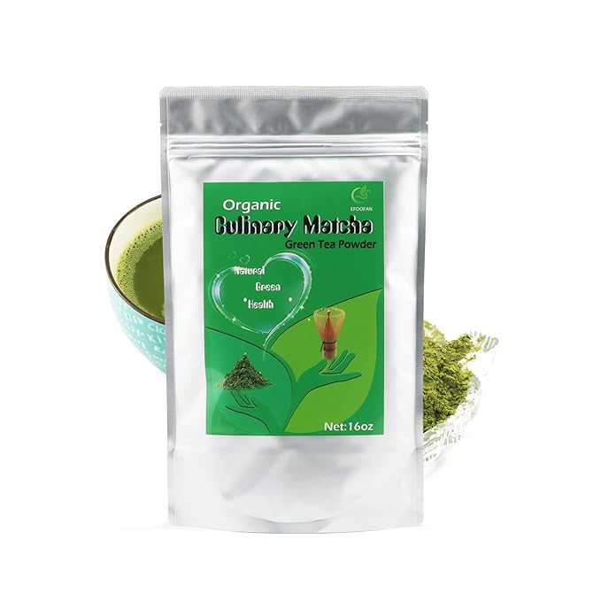 EFOOFAN Organic Matcha Green Tea Powder, Culinary Grade(1lb/16oz), USDA/JAS/EC Certified, Japanese Sencha Tea Flavor, Earthy and Grassy for Cooking, Dessert, Pastry or Blends