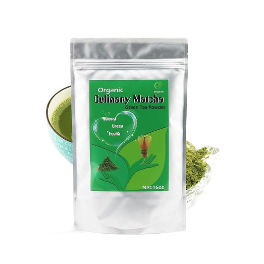 EFOOFAN Organic Matcha Green Tea Powder, Culinary Grade(1lb/16oz), USDA/JAS/EC Certified, Japanese Sencha Tea Flavor, Earthy and Grassy for Cooking, Dessert, Pastry or Blends