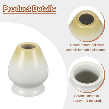 HARFINGTON Ceramic Chasen Stand 70mm Matcha Whisk Holder Teas Set Whisks Stand Traditional Matcha Tea Chasen Holder Tea Set Accessories for Tea Tasting, White/Brown