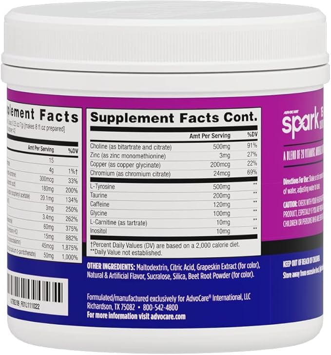 AdvoCare Spark - Energy Drink Mix - Vitamin & Amino Acid Supplement - Supports Energy & Focus - Portable Immune Support - Sugar-Free - Grape (10.5) Oz
