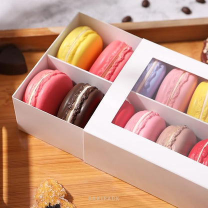 15 Macaron Boxes, Macaron Gift Box for 12 (Interior Measurement 7.3×4.2 ×1.9 Inches), Macaron Packaging Boxes with Clear Window White without Macarons inside