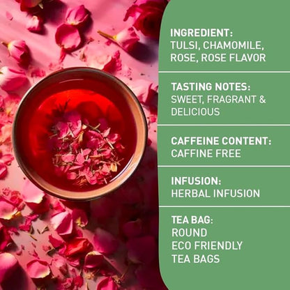 HANDPICK, Rose Buds Herbal Tea Bags - 50 Count | Caffeine Free Tulsi Tea with Chamomile & Rose Extracts | Floral & Smooth | Round Eco-conscious Tea Bags