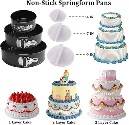 Gawren-H&E Cake Decorating Supplies Kit, 678 PCS Cake Decorating Kit & Cake Baking Suppplies set with Cake Carrier,3 Springform Pans Set,Piping Bags and Tips Set,Chocolate Molds,Cake Stand for Baking