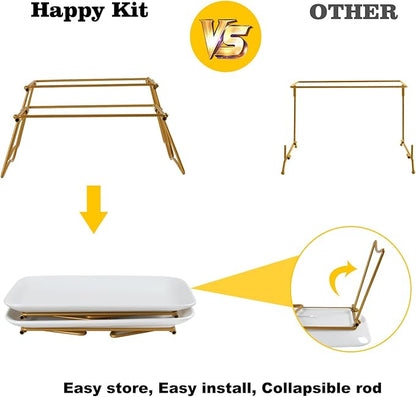 HAPPY KIT 12 Inch 2 Tier Serving Tray,Tiered Tray Stand with Freely Combinable Rack,Serving Platter for Appetizer Steak Chips Dessert, Black