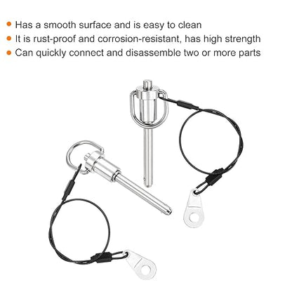 uxcell 1 Pcs Quick Release Pin, 1/4" x 1.57"(Dia. x L) Push-Button Ball Locking Pin 304 Stainless Steel Ring Handle Locking Pin with Wire for Audio Bimini Top Marine, Silver