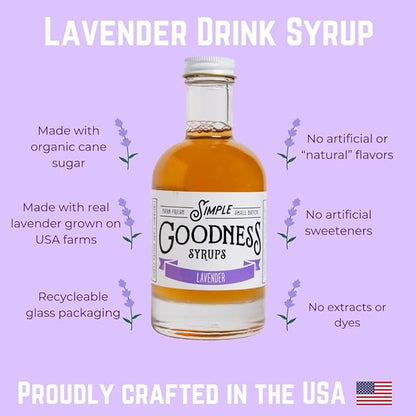 Simple Goodness Sisters Lavender Simple Syrup, USA-Grown Lavender & Organic Pure Cane Sugar, Simple Syrup for Cocktails, Lemonades and more (20 servings)