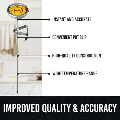 Candy Thermometer with Pot Clip - Deep Fry Oil Thermometer for Frying and Candle Making - Yellow