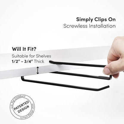 Coffee Mug Hanger for Cabinet, Clip-On Shelf, for Cups, Utensil, Tumbler Lid, Screwless Install (Pack of 2), Fits Shelves up to 3/4"