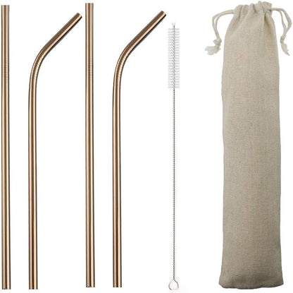 Gugrida Metal Straws Stainless Steel Straws 8.5" Drinking Straws Reusable 4 Set - Ultra Long Muti Color-Cleaning Brush for 20/30 Oz for Trail Tumblers Yeti RTIC SIC Ozark (2 Straight|2 Bent|1 Brush）