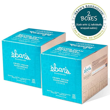 Eban’s Fresh Baked Gluten-Free Cookies - 24 Large Cookies (2 Boxes of 12) - Soft and Chewy, Individually Wrapped, Gourmet, Preservative Free, Non-GMO (Crispy Pecan Shortbread)