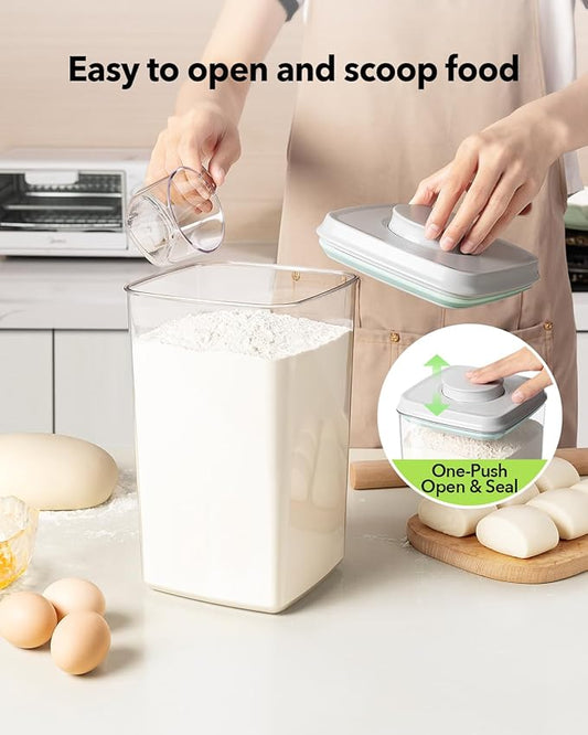Ankou Airtight Food Storage Container with Pop Lid & 130ml Scoop, 4L/4.2qt *2 BPA-Free Cereal, Rice, Flour, Pasta & Snack Container, Stackable & Durable,Kitchen Pantry Organizer