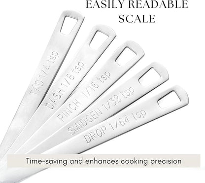 5Pcs Teaspoon Measuring Spoons, 1/4 tsp, 1/8 tsp, 1/16 tsp, 1/32 tsp, 1/64 tsp Metal Measuring Spoons Set, Stainless Steel Cooking Baking Tiny Measuring Spoon for Powders, Spices, Salt